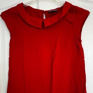 Red Peter Pan Collar Short-Sleeve Blouse